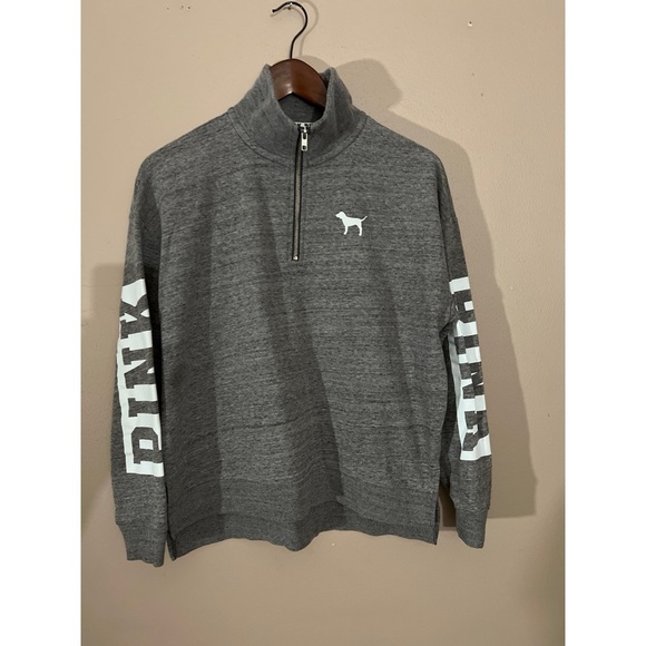 PINK Victoria's Secret Grey Quarter-Zip Sweater - Picture 1 of 2